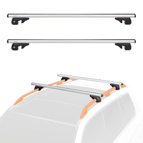 Amazon Basics Cross Rail Roof Rack, 52 inches, Fits up to 46" Spans between Raised Side Rails with Gap, Pack of 2, Black/Silver