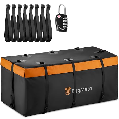 BagMate 20ft³ Waterproof Hitch Cargo Carrier Bag, Durable PVC Tarpaulin Hitch Mount Cargo Carrier Cargo Box w/a Bonus Lock, Heavy-Duty Straps & Buckles, Easy to Install Vehicle Cargo Carriers