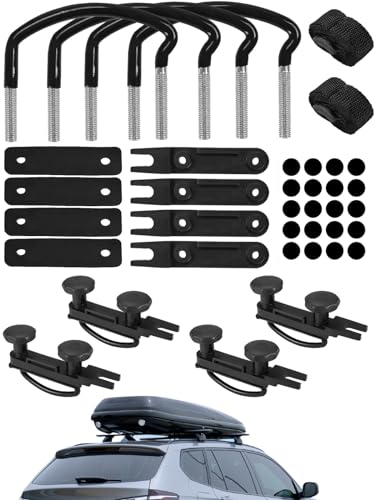 4Pack Roof Box U-Bolt Clamps, Glazeal Roof Box Rack Clamps Car Van Mounting Fitting Kit 3.2"/82mm Inside Width with 8 Lock Nuts 2 Straps for Cargo Carrier Rack
