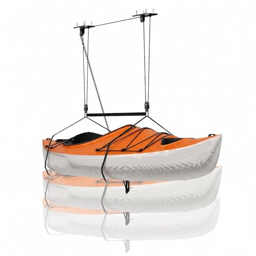 Cargo Box Garage Pulley System, Heavy‑Duty Overhead Hoist for Rooftop Cargo Boxes & Large Bins, 150 Lb Capacity, Fits 8–10 ft Garage Ceilings, Adjustable Straps & Dual Fixed‑Point Design — Manufacturer product photo