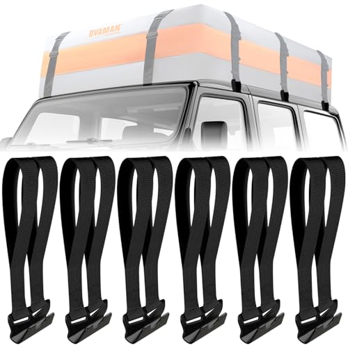 6 Rooftop Cargo Tie Down Hook Straps-Secure Any Car Roof Bag, Roof Rack Cargo Carrier,or Car Top Carrier,Durable and Solid, No Roof Rack Required, Compatible with Most Cars - Registered Patent (black)