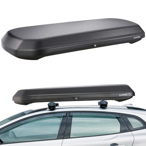 INNO ROOF Box 320 Matte Black 9cu ft, Cargo Box, Roof Rack, Roof Box, Hard Shell, Low Profile, Cargo Box, Dual‑Side Opening with Locks, Made in Japan, Compatible with Aero & Square Bars