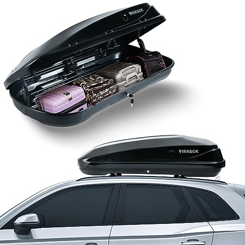 Hard Shell Roof Cargo Box, 13 Cu Ft Rooftop Cargo Carrier for SUV Truck Car, Dual Side Opening Roof Box with Lock, Tool-Free Installation, Fits Cross Bars up to 3” Wide – Black