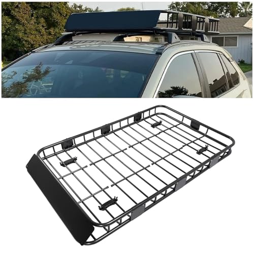 ECOTRIC 59" x 39" x 5.1" Universal Adjustable Roof Rack Cargo Carrier | Basket with Extension Heavy Duty Steel Car SUV Top Luggage Storage Holder Basket for Travel 250LBS Weight Capacity